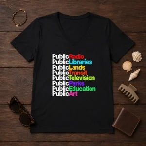 Funny Public Radio Libraries Lands Transit Television Parks Education Art V-Neck Shirt