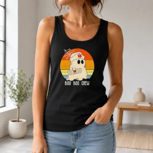 Hot Boo Boo Crew Retro Ghost Nurse Halloween Tank Top