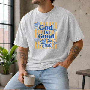 Funny God Is Good Everyday Retro Stripe Christian Quote Washed T-Shirt