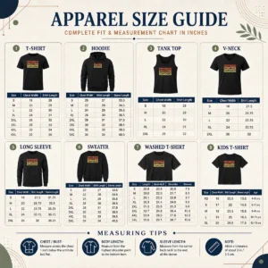 Size chart for Good Raised With Saturday Cartoons Retro showing measurements in inches and cm