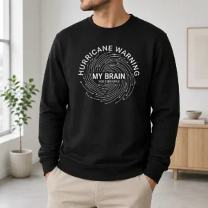 Pretty Overthinking Cyclone Warning Minimal Text Graphic Sweater