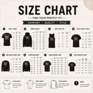 Size chart for Funny Half Coffee Half Teacher Retro with measurements in inches and cm