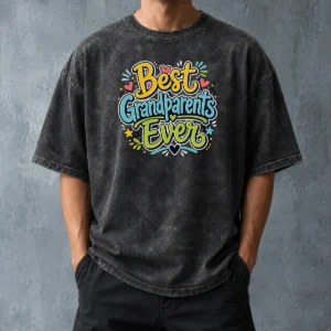 Pretty Best Grandparents Ever Doodle Typography Washed T-Shirt
