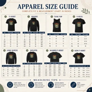 Size chart for Pretty Science Is My Superpower Vintage with measurements in inches and cm