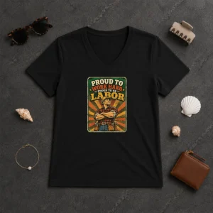 Top Labour Day Proud Blue Collar Worker Vintage V-Neck Shirt