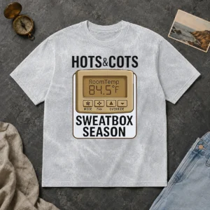 Pretty Hots And Cots Sweatbox Season Thermostat Washed T Shirt showing soft fabric and relaxed fit