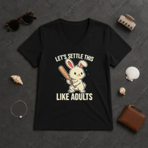 Awesome Rabbit Holding Baseball Bat Let'S Settle This Like Adults V-Neck Shirt