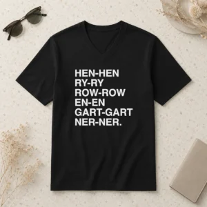 Original Henry Gardener Stutter Text Typography V Neck Shirt in charcoal gray with bold white text design