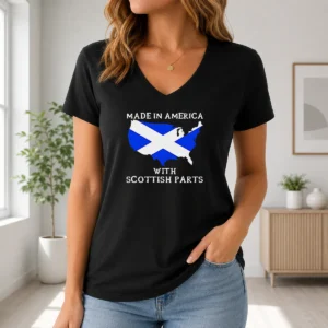 Nice Good Made In America With Scottish Parts United States Of America Scotland Heritage V Neck Shirt in navy blue