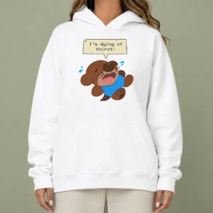 Original Im Dying Of Thirst Otter Thirsty Funny Animal Hoodie in charcoal gray with front kangaroo pocket