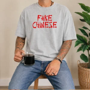 Official Fake Chinese Typography Statement Expression Parody Washed T-Shirt