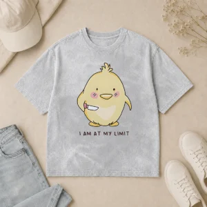Hot Premium Yellow Chick Holding Knife I Am At My Limit Washed T Shirt in soft yellow fabric with distressed texture