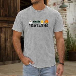 Good Camping Coffee Pop Up Camper Beer Campfire Today'S Agenda Washed T-Shirt