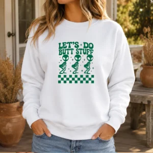 Awesome Aliens Let'S Do Butt Stuff Checkerboard Novelty Meme Sweater