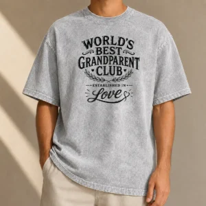 Hot Nice Grandparents Day Worlds Best Club Line Art printed on a soft washed t shirt in light gray