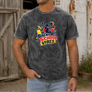 Pretty Back To School Vibes Excited Student Silhouette washed t shirt in soft fabric with vibrant print