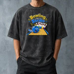 Good Bowling For Strike Fun Vector Washed T Shirt in soft, vintage-style washed fabric