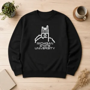 Top MSU Michigan State University Logo sweater in dark green with white logo on front
