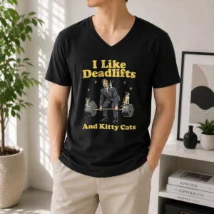 Pretty Deadlifts And Kitties Businessman V-Neck Shirt