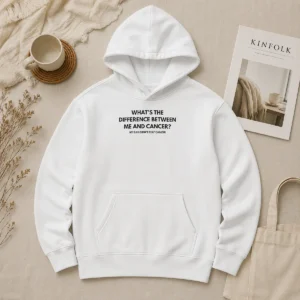 Premium What'S The Difference Between Me And Cancer My Dad Didn'T Beat Cancer Hoodie in black, featuring bold white text on front