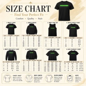 Size chart for Nice Seegson Synthetics showing garment measurements in inches and cm