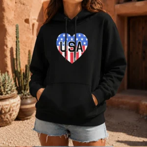 Pretty USA Heart Flag Emblem Patriotic Hoodie
