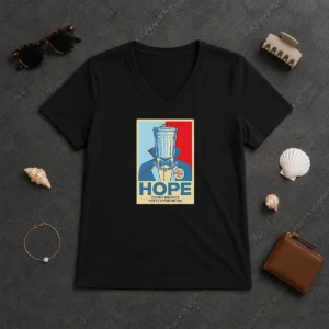 Official Count Binface For Clacton On Sea Hope V Neck Shirt in black, featuring a comfortable fitted cut