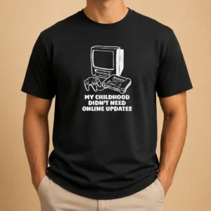 Official My Childhood Didn'T Need Online Updates Retro Gaming Console t shirt in classic fit with vintage gaming graphic