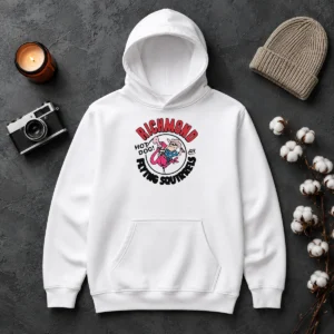 Good Richmond Flying Squirrels Hot Dog Flamingo Hoodie in charcoal gray with front kangaroo pocket and adjustable drawstring hood