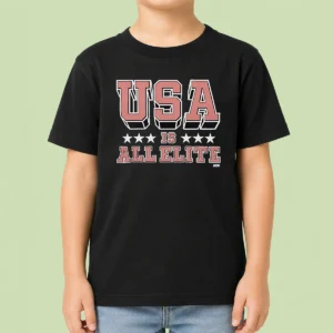 Nice Premium USA Is All Elite AEW Wrestling Promotional Logo kids t shirt in vibrant colors and comfortable fit