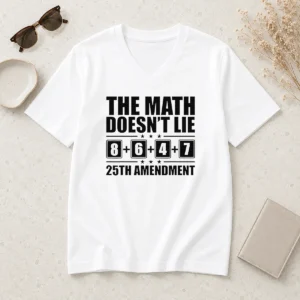Happy Nice The Math Does Not Lie 8 Plus 6 Plus 4 Plus 7 25th Amendment Politics V Neck Shirt in black cotton fabric