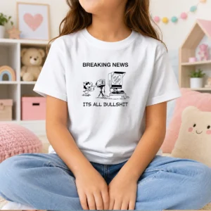 Official Snoopy At News Camera Breaking News It'S All Bullshit Kids T Shirt featuring a graphic print on a comfortable short sleeve cotton tee