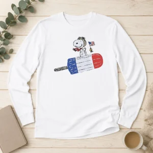 Funny Awesome Snoopy And Woodstock Fourth Of July Patriotic Rocket Pop ICE Cream Parody Long Sleeve Shirt