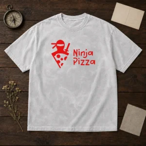 Official Ninja Pizza Martial Arts Character Food Illustration Washed T-Shirt