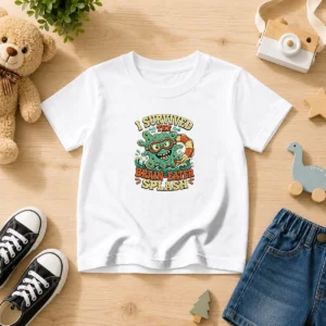 Good Vintage Brain Eater Splash Survivor Retro Copy Kids T Shirt featuring colorful retro graphic on a comfortable kid's short sleeve tee