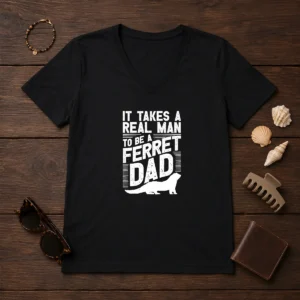 Original It Takes A Real Man To Be A Ferret Dad Pet Owner V Neck Shirt in dark color, short sleeve men's casual wear