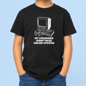 Official My Childhood Didn'T Need Online Updates Retro Gaming Console kids t shirt featuring vintage gaming design in vibrant colors