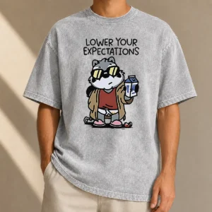 Nice Lower Your Expectations Raccoon Cartoon Washed T-Shirt
