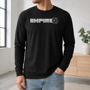 Pretty Empire Hexagon Logo Long Sleeve Shirt in white with hexagon emblem on chest