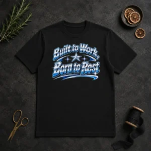 Good Born To Rest Labour Day Retro Work Ethic t shirt in classic crew neck style with vintage typography design