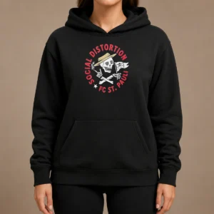 Top Premium Social Distortion FC St Pauli Skull With Straw Hat And Flag Hoodie featuring a bold skull graphic and vibrant flag details