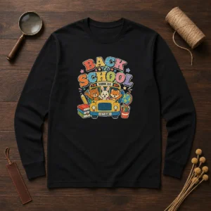 Hot Back To School Vintage Long Sleeve Shirt in classic fit with retro text design on soft cotton fabric