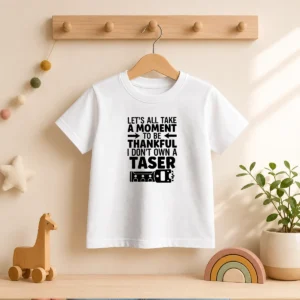 Pretty Let'S All Take A Moment To Be Thankful I Don'T Own A Taser Kids T-Shirt