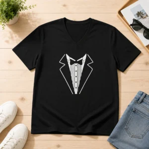 Funny Tuxedo Bow Tie Formal Suit Costume V-Neck Shirt