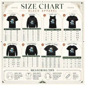 Size chart for Awesome Surviving Not Thriving Furry with measurements in inches and centimeters