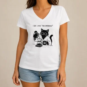 Happy Awesome I Be Like No Worries Then Worries Black Cat Coffee Lover V-Neck Shirt