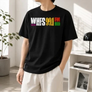 Funny Awesome WHFS 99.1 FM t shirt in classic crew neck style with bold radio station logo print