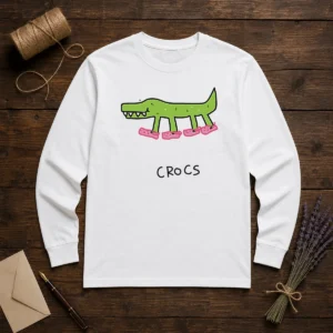 Funny Crocs Crocodile Wearing Pink Shoes Drawing Long Sleeve Shirt