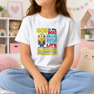 Pretty Minion God Is My Boss And Im His Employee Im Very Thankful For My Everyday Salary Called L Kids T-Shirt