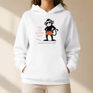 Hot Affe Mit Kurzer Hose Hoodie in black with front graphic print and drawstring hood